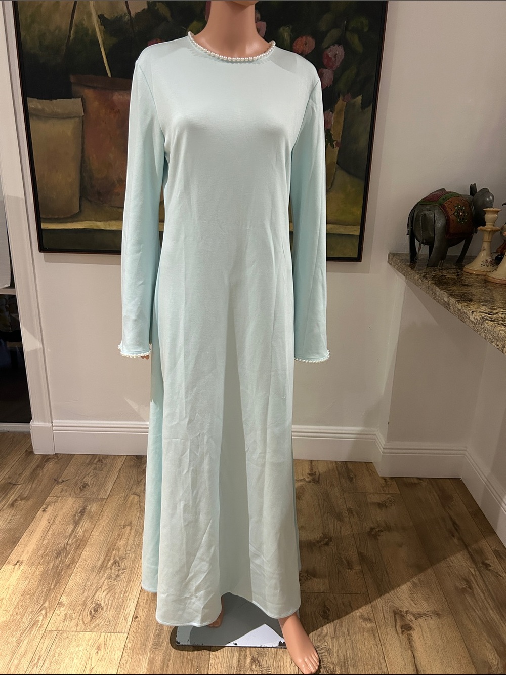 NWT Miss Rosier light blue maxi dress with pearl trim - Picture 8 of 15